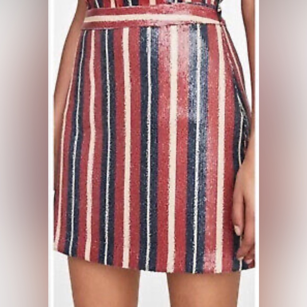 Sequins Mini Skirt in Red , White & Blue Striped  (New!)